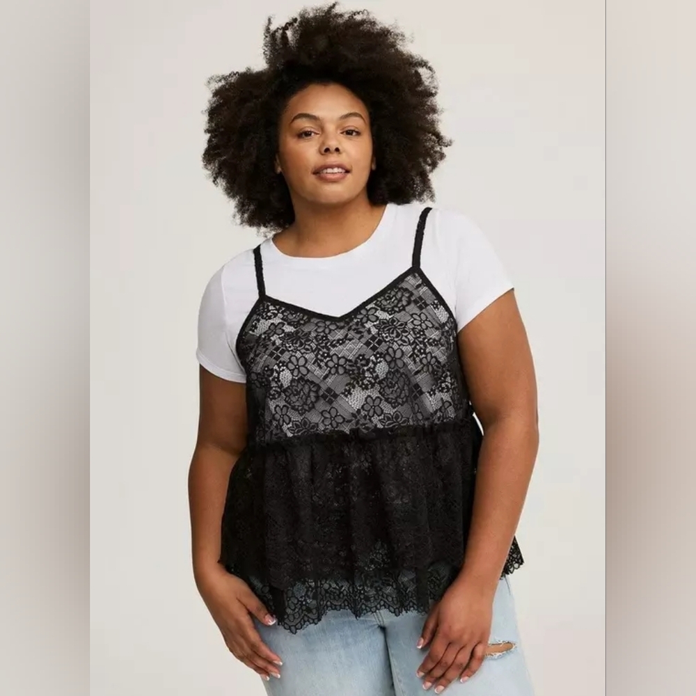 New Torrid Peplum Ruffle Cami 2Fer Top - Picture 3 of 5
